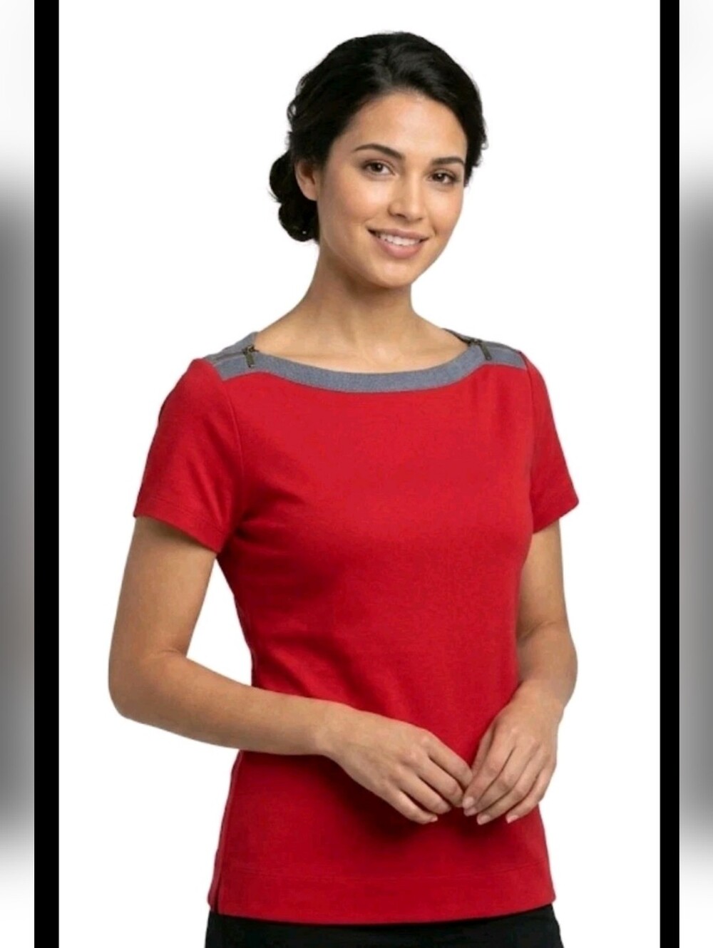 NWT Lauren Ralph Lauren Zip Shoulder Short Sleeve Top M Nautical Western #8200